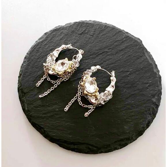 NEW Brut Hoop Earrings 2 Two Tone Molten Mixed Metals Silver Gold Unique O28 - Picture 4 of 4